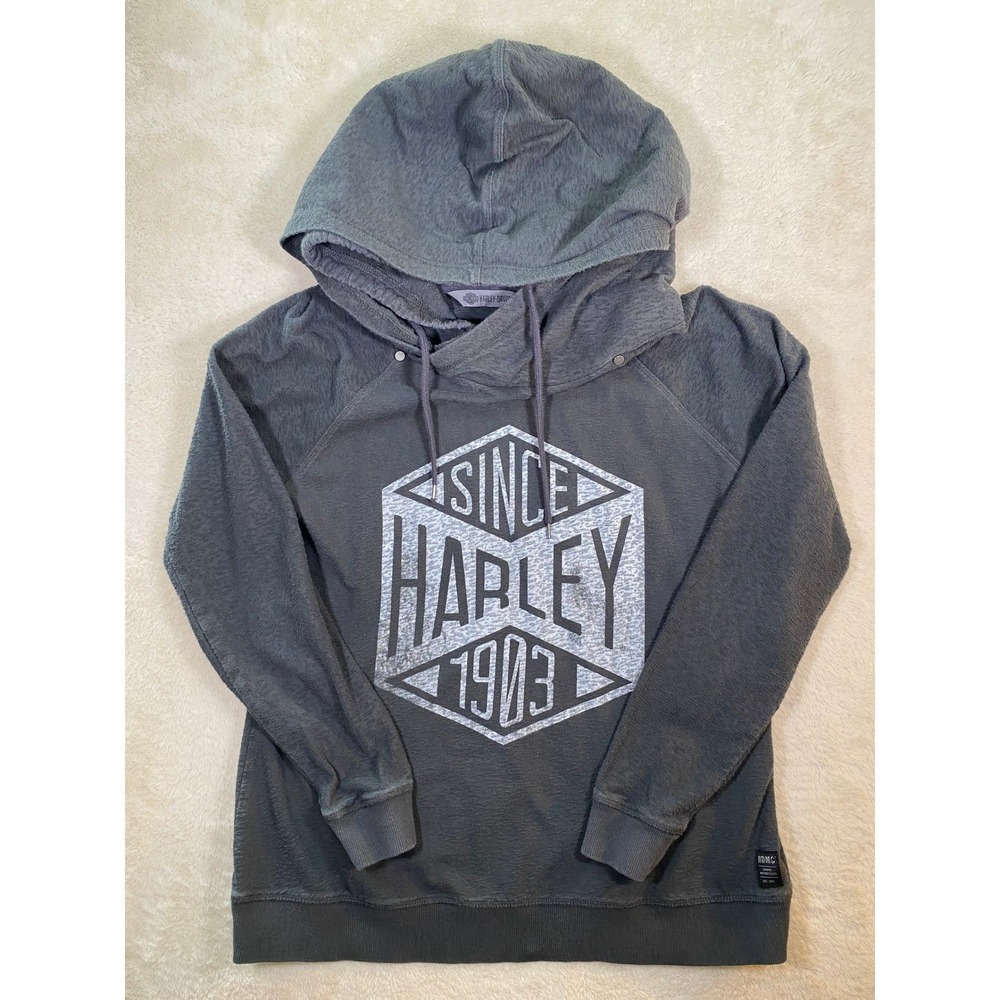 Harley-Davidson Womens XL Gray Slub Knit Hoodie Since 1903 Graphic Pullover